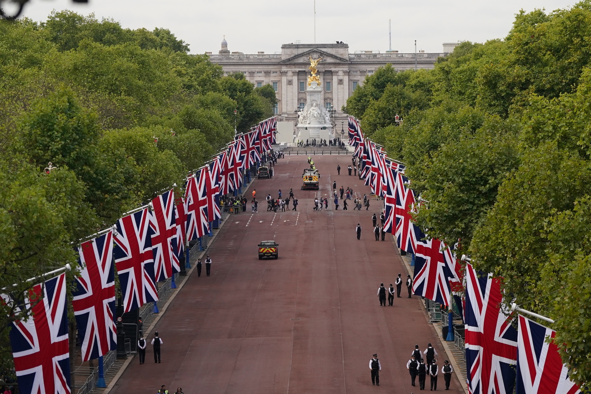The Mall in London was decked out in the Union flag during the procession. (Image: Victoria Jones - Pool/Getty Images)