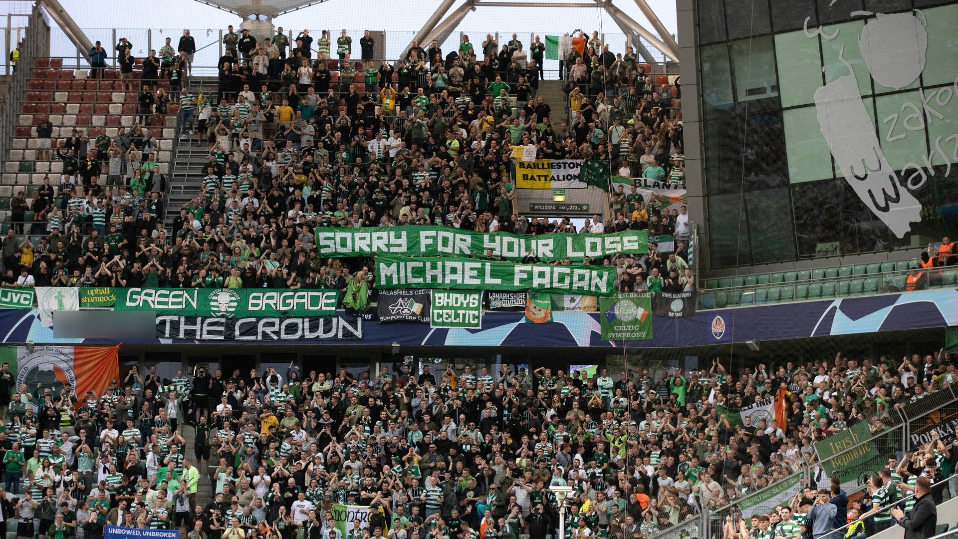 Celtic fans unveil 'anti-fascist' banner as Green Brigade send