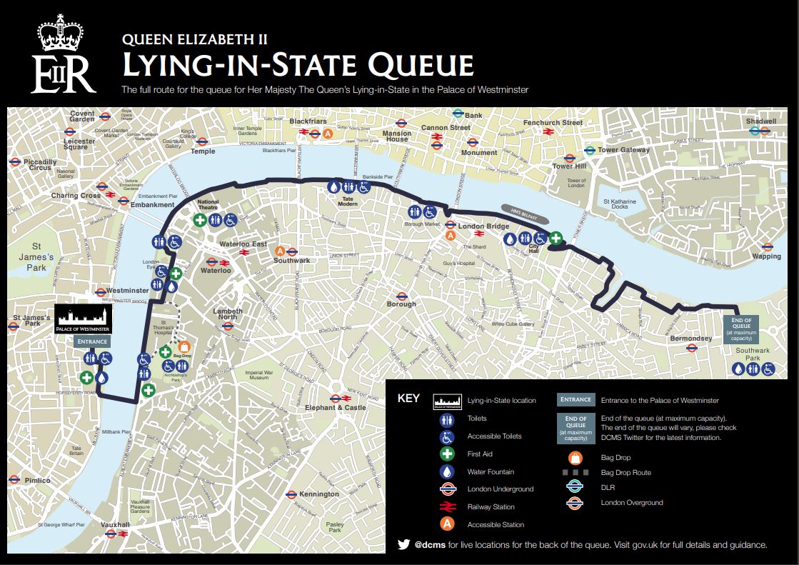 The map for the queue to enter Westminster Hall.