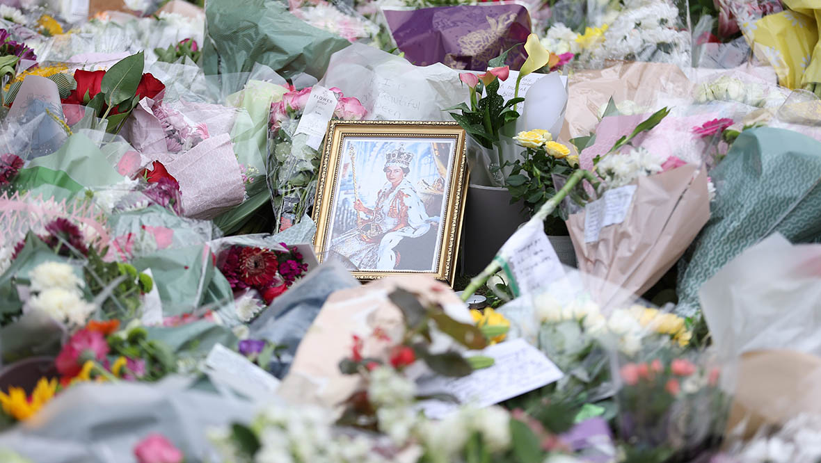 Floral tributes laid outside the gates to Windsor Castle.