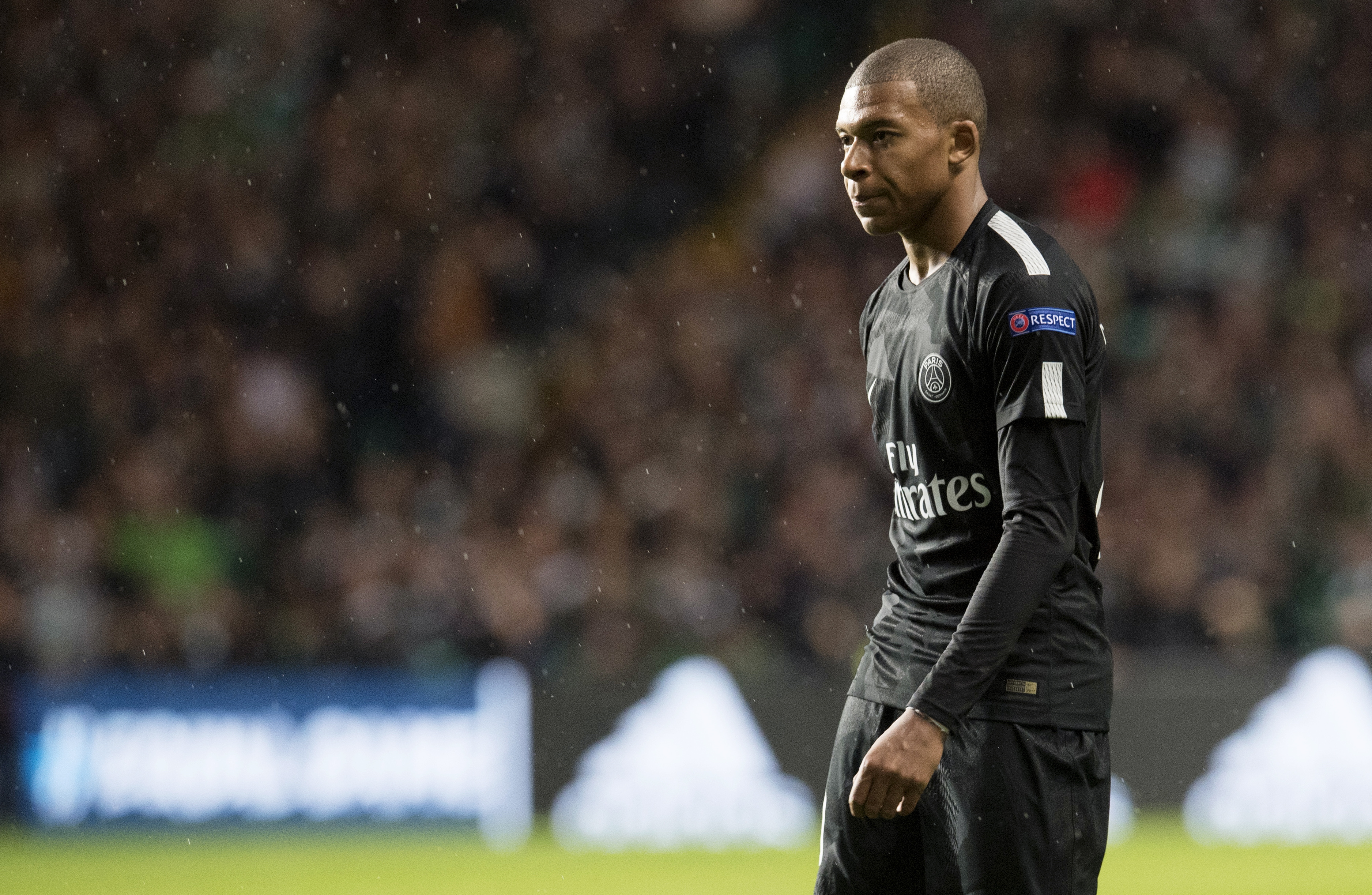 Teenage France star Kylian Mbappe in action for PSG at Celtic Park.