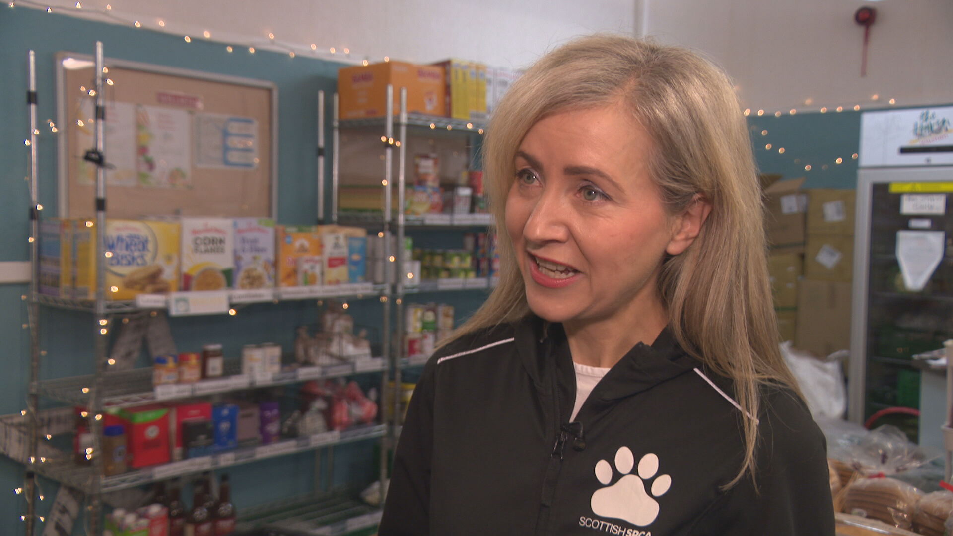 Scottish SPCA chief Kirsteen Campbell visited one of the foodbanks the charity supplies near Aberdeen.