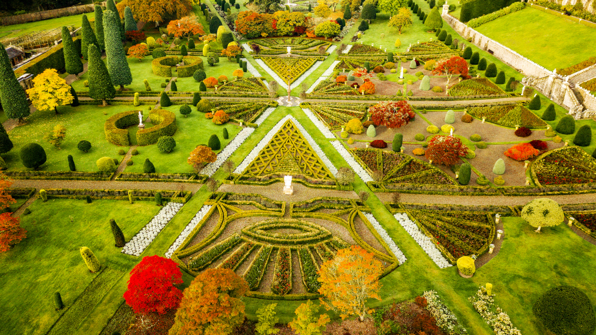 Scotland's famous Drummond Castle Gardens, near Crieff, Perth and Kinross, which date back to 1630 and are described as 'one of Europe's most important and impressive formal gardens'.