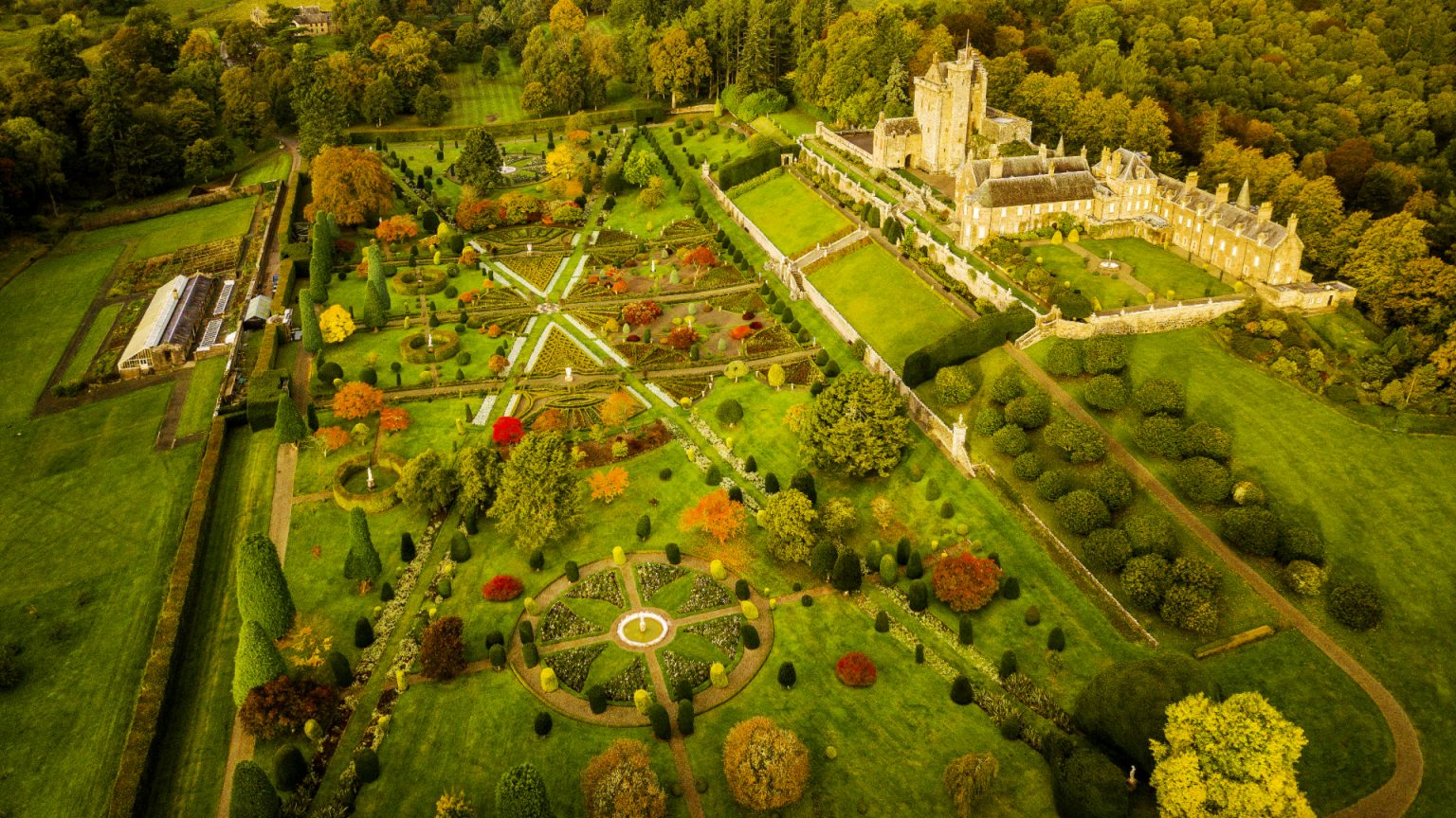 Incredible aerial photos show famous Drummond Castle Gardens in the autumn sun STV News