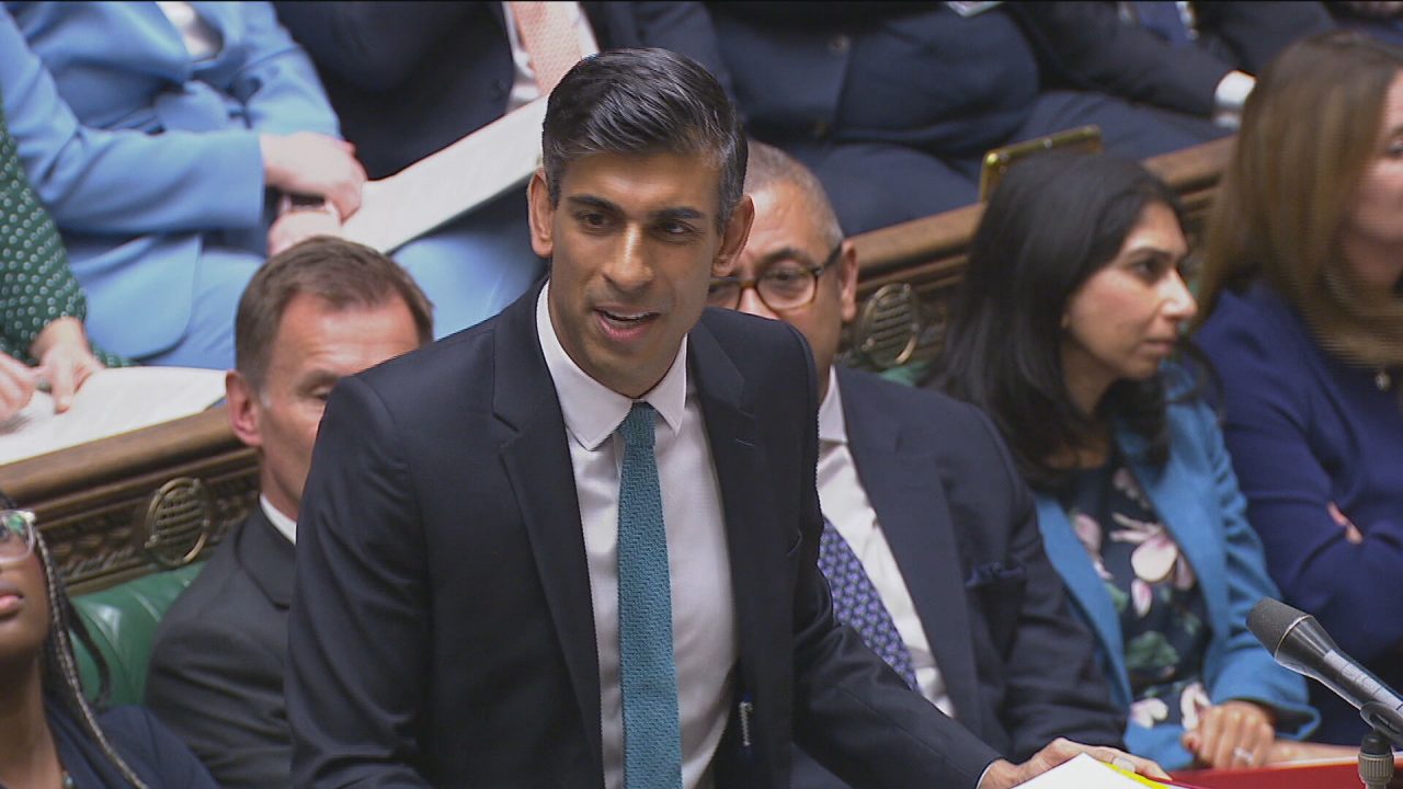 Rishi Sunak is seen stood at the dispatch box in the House of Commons today,