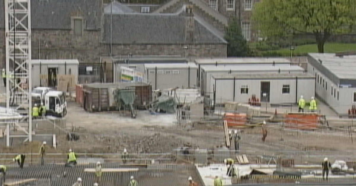 Construction of the Scottish Parliament building in Edinburgh.