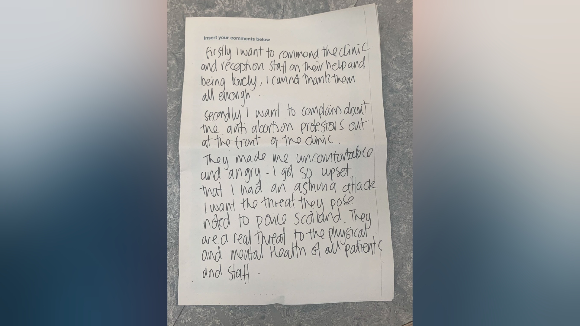 The letter Julia left at the clinic.
