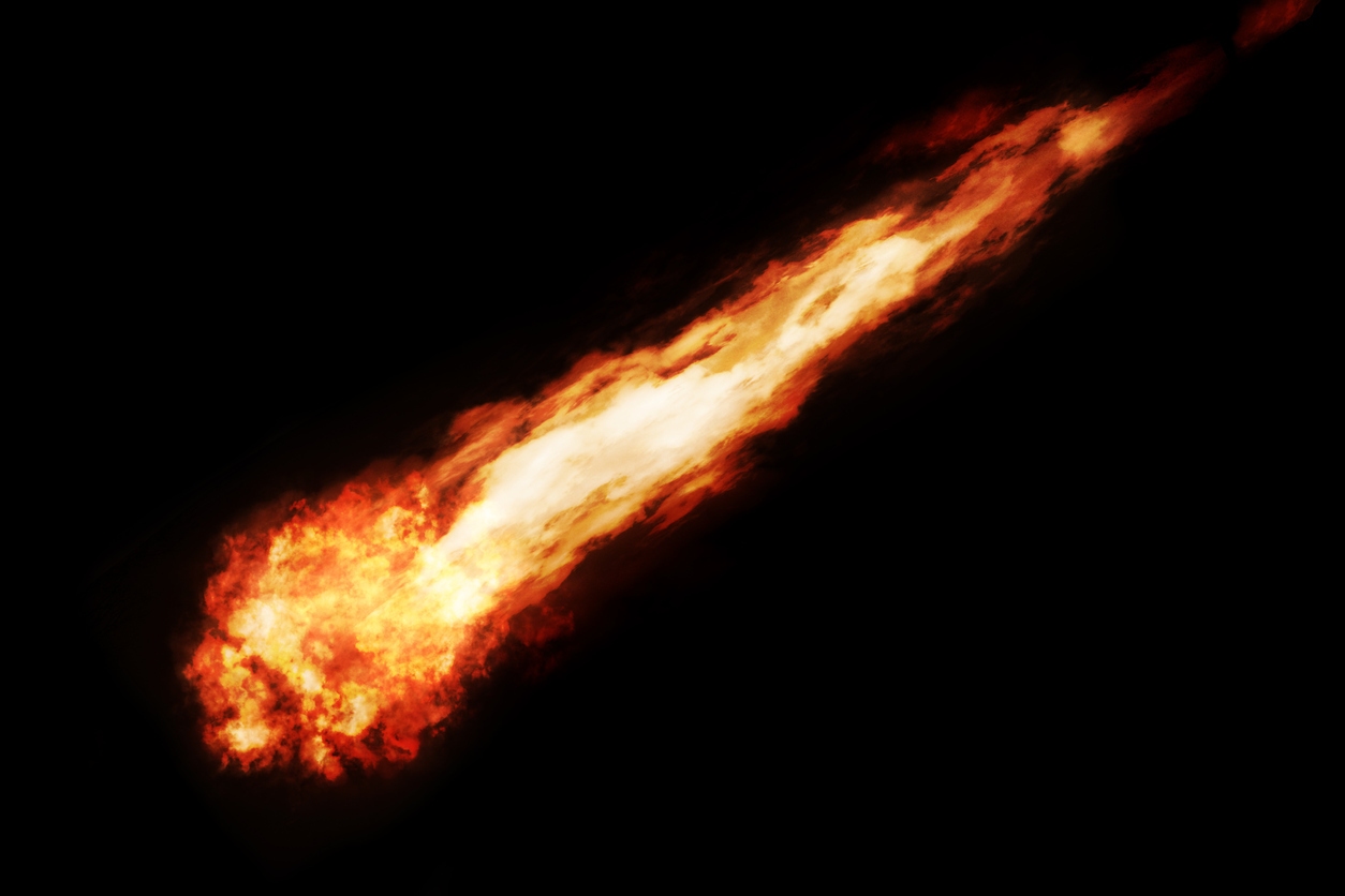 Meteorites heat up as they descend through the Earth’s atmosphere, causing a bright streak of fire across the sky. 