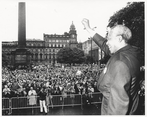 Nelson Mandela and the crowd in George Square, Glasgow on October 9, 1993
