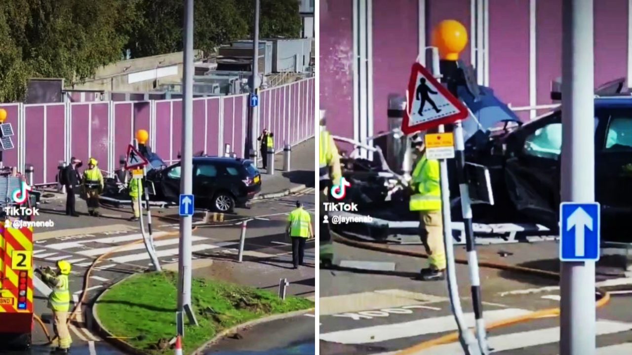 Man taken to hospital after car crashes into wall at Edinburgh Airport