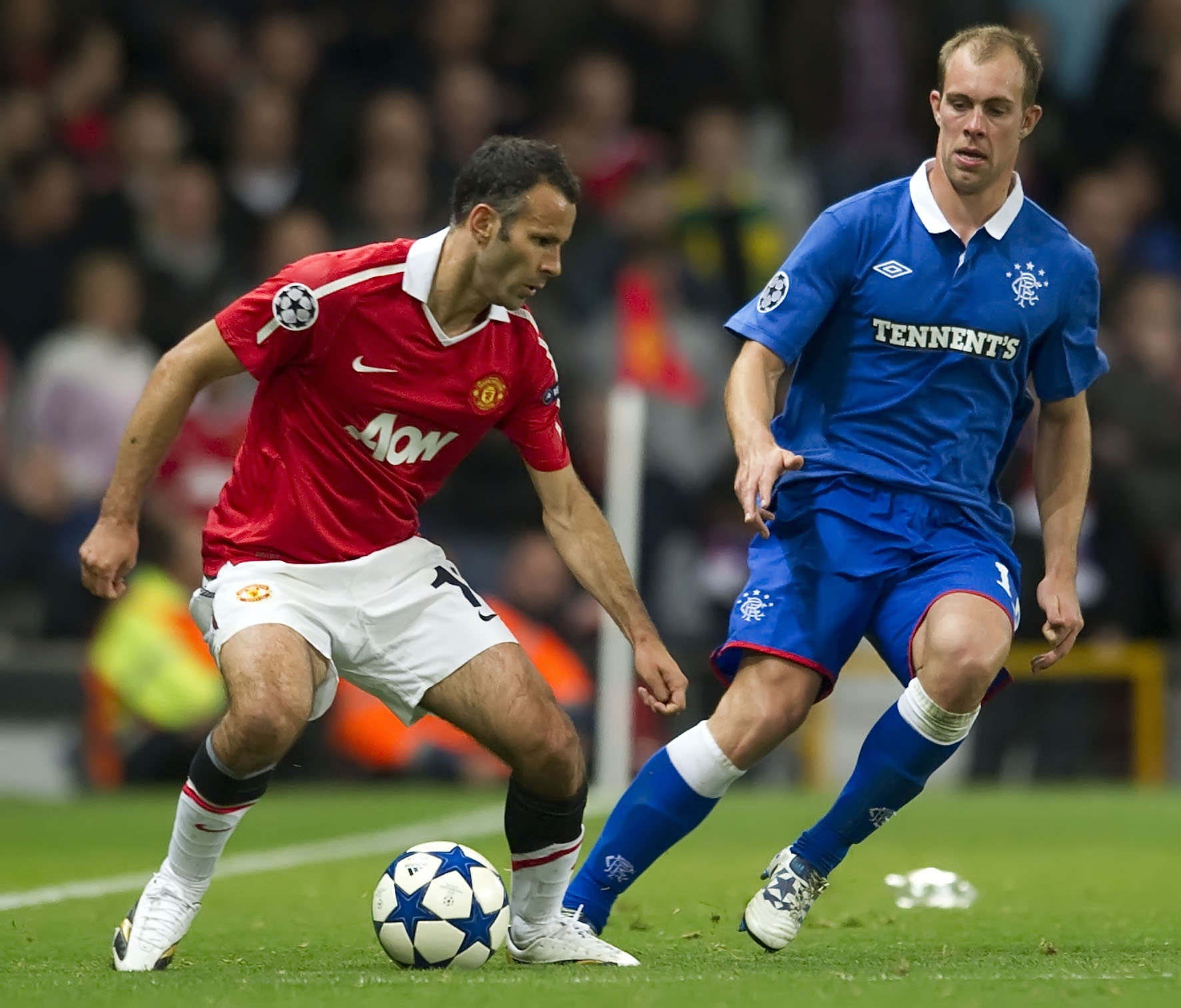 Steven Whittaker takes on Ryan Giggs in 0-0 draw. 