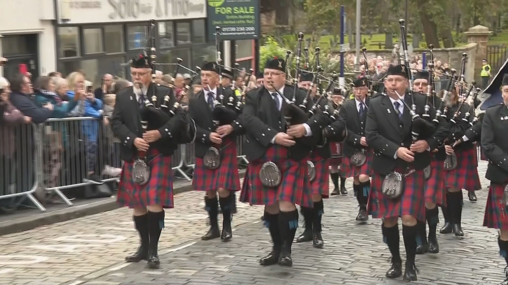 Pipers in Dunfermline ahead of the arrival of King Charles III.