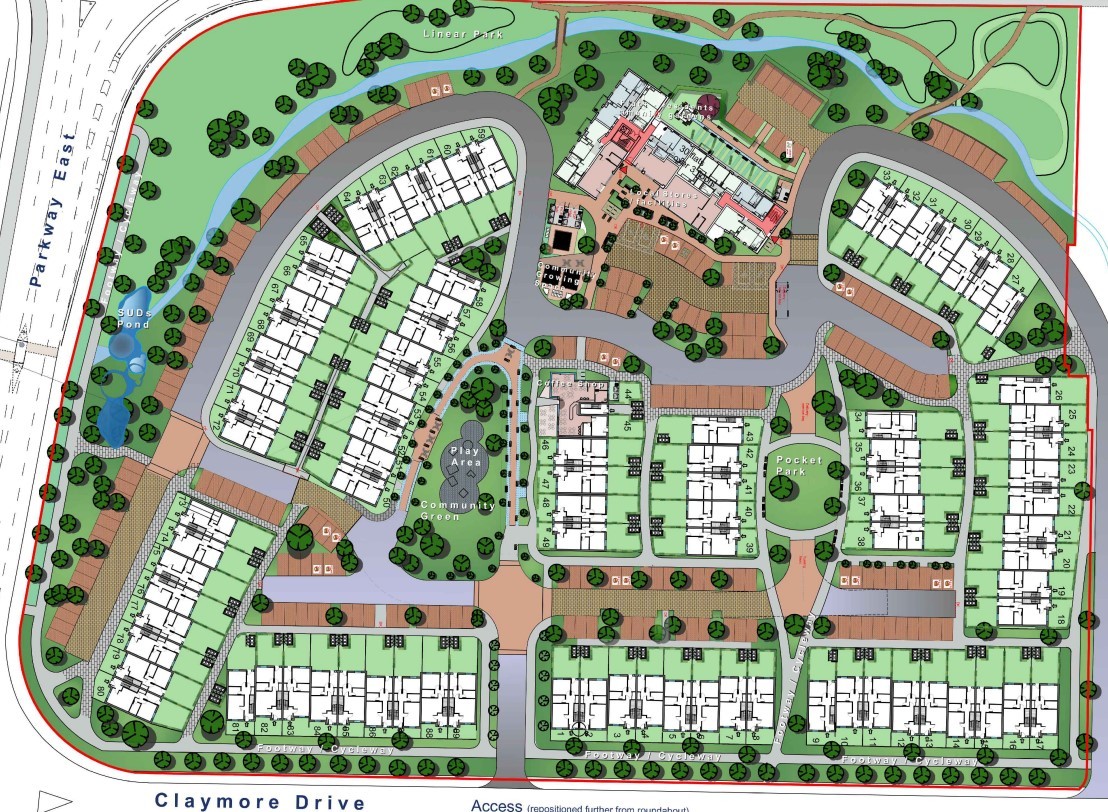 Indicative plans show it could have a central 'main square' area featuring a small community store and coffee shop.