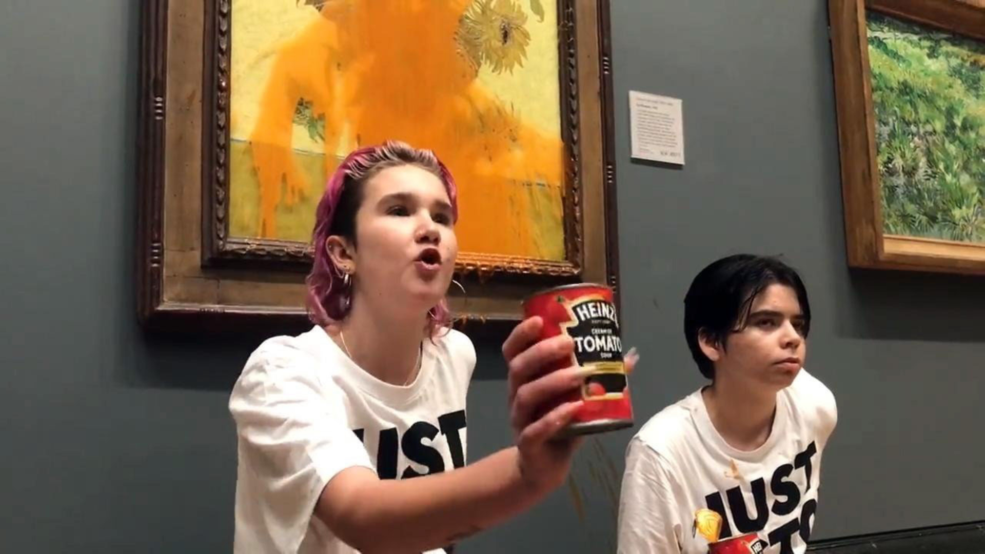 Two supporters of Just Stop Oil threw soup over Vincent Van Gogh’s Sunflowers.