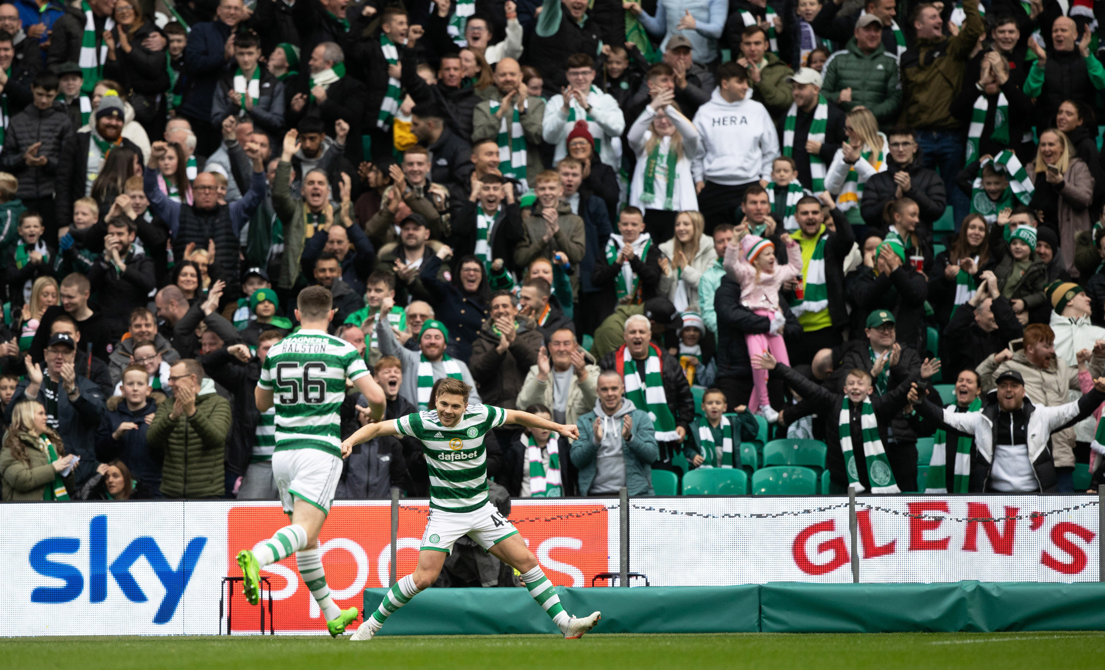 Centurion: James Forrest celebrates after making it 1-0.