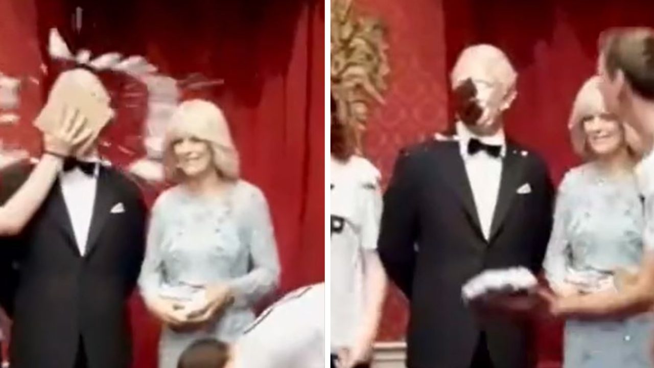 Four arrested after chocolate cake thrown at King Charles wax statue at Madame Tussaud’s in London
