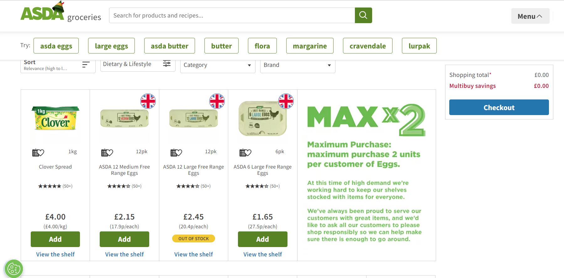 Customers are being limited to buying two boxes of eggs at Asda.