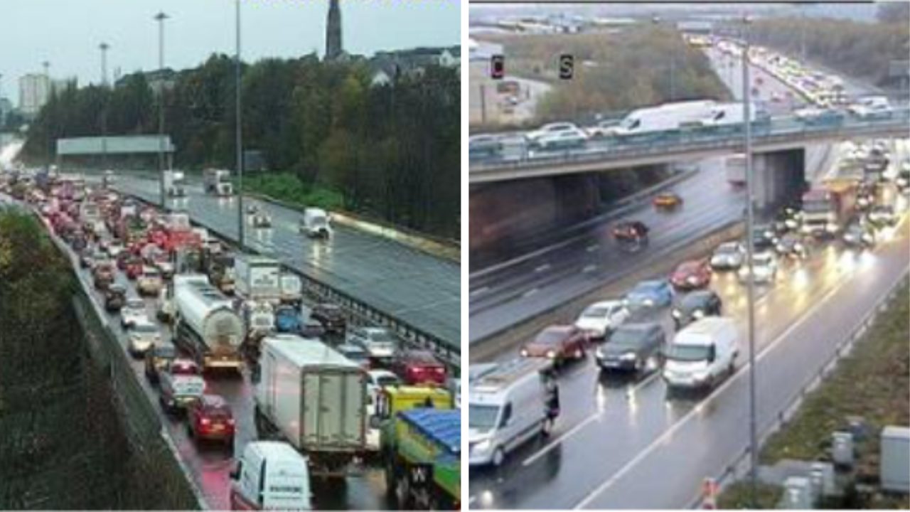 M8 blocked causing traffic disruption with long tailbacks in Glasgow