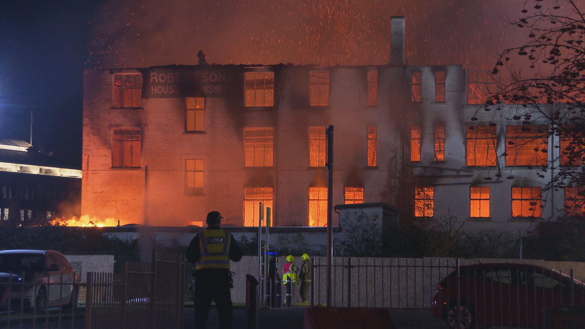 More than 50 firefighters battled the flames which broke out at 6pm on Saturday.