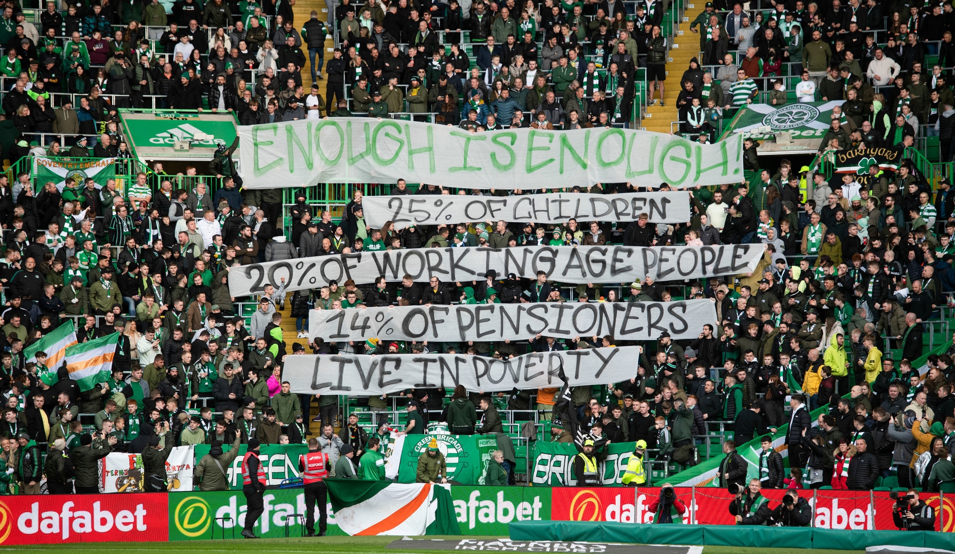 'Enough is enough': Celtic fans highlight poverty issues with pre-match banner. 