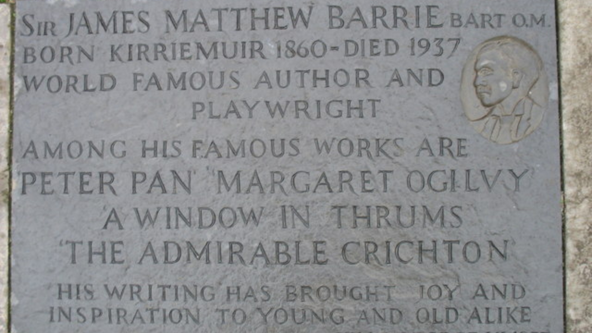 Plaque in Kirriemuir, Angus, dedicate to Peter Pan author J.M. Barrie