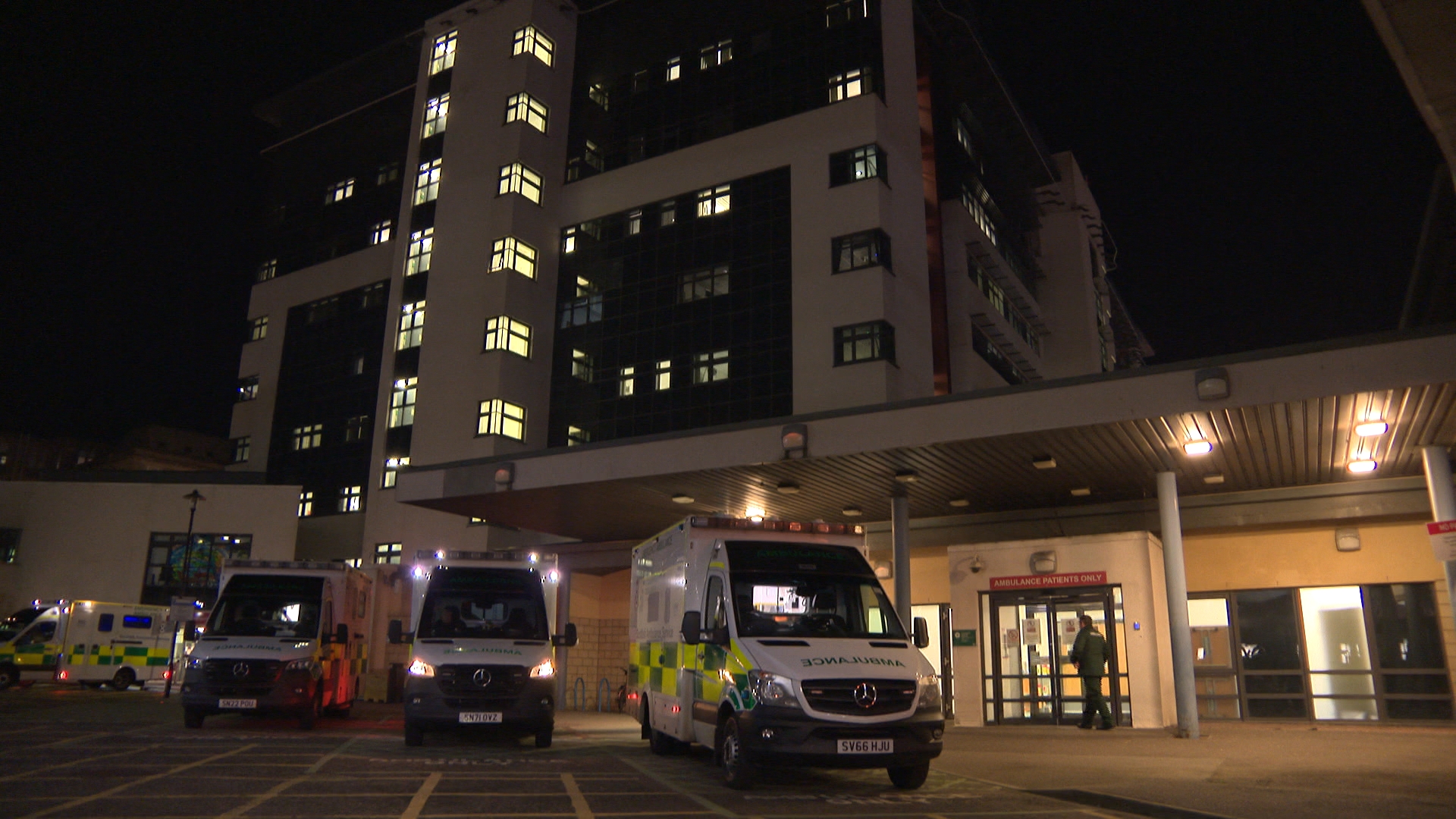 Ambulances wait outside Aberdeen Royal Infirmary.