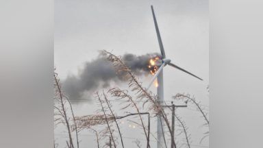Fire crews called after wind turbine burst into flames near Mains of Lauriston in Aberdeenshire