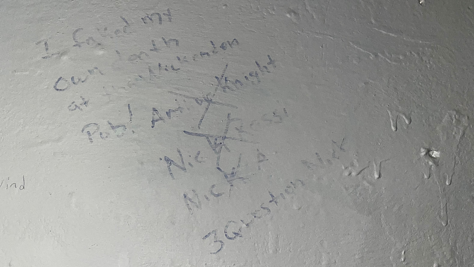 The list of names on the toilet wall in the Wickenden.
