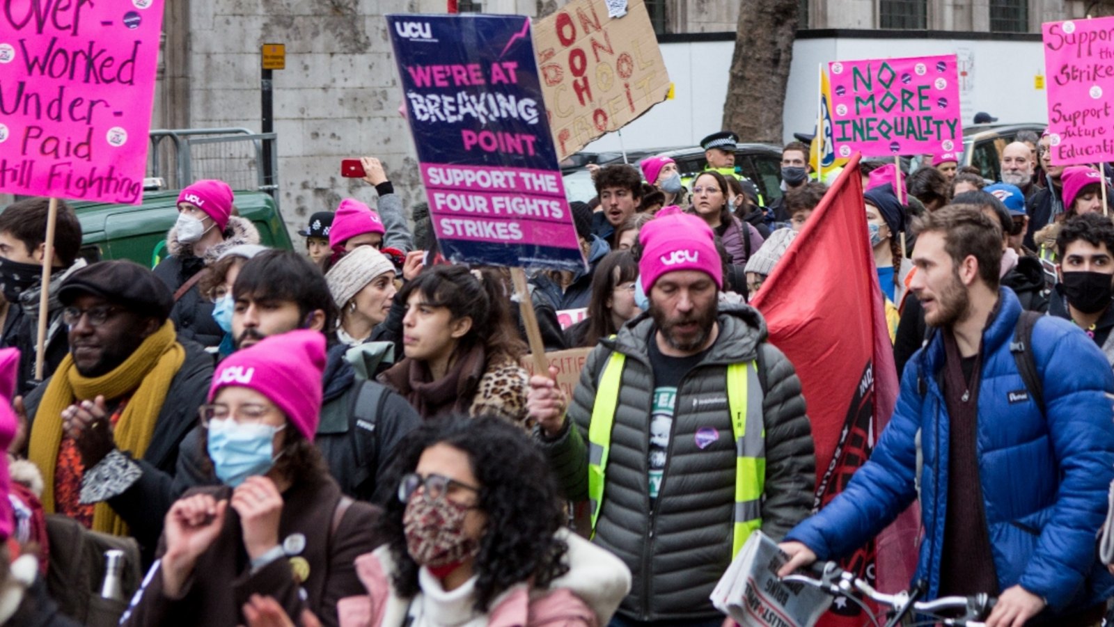 Members of the University and Colleges Union are demanding better pay and conditions.