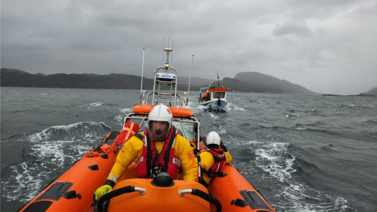 RNLI lifeboats from Kyle and Portree called to save fishing crew swept out to sea by gale force winds