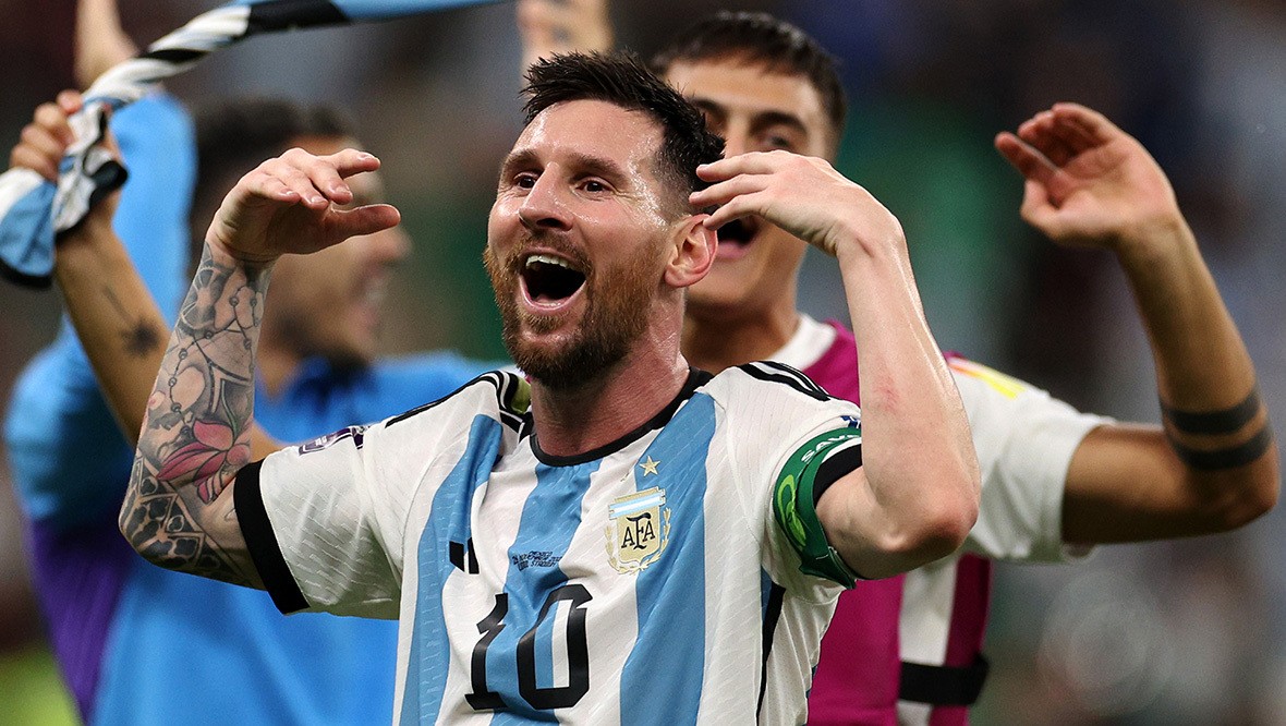 Lionel Messi of Argentina celebrates in Qatar. 