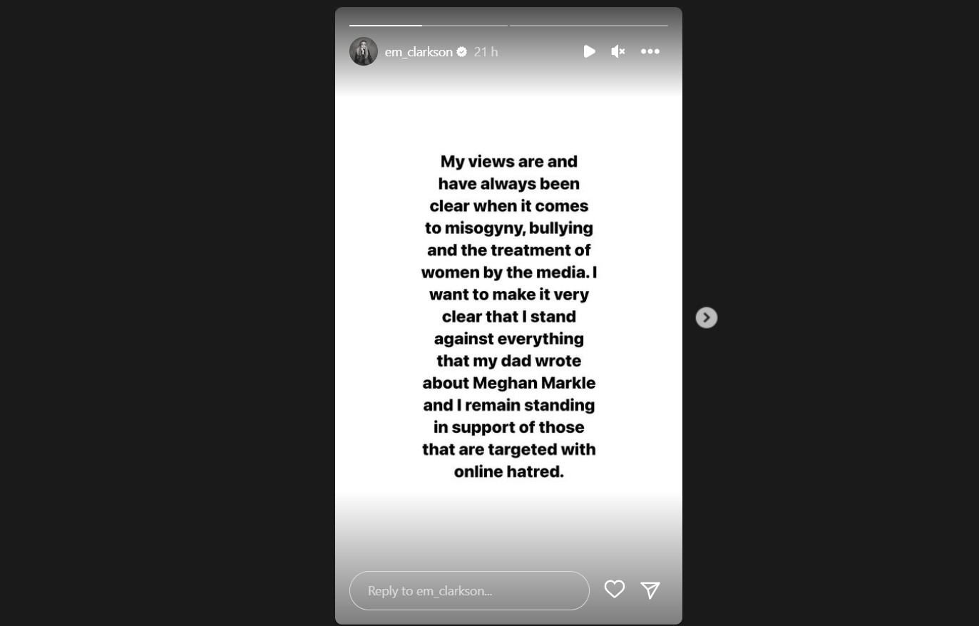 Emily Clarkson posted this message on Instagram.