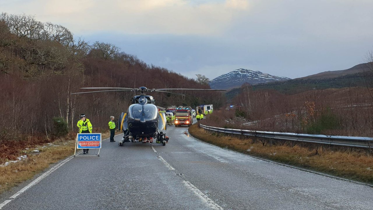 Woman airlifted to hospital after two cars ‘leave road’ in Highland crash on A832 near Achanalt