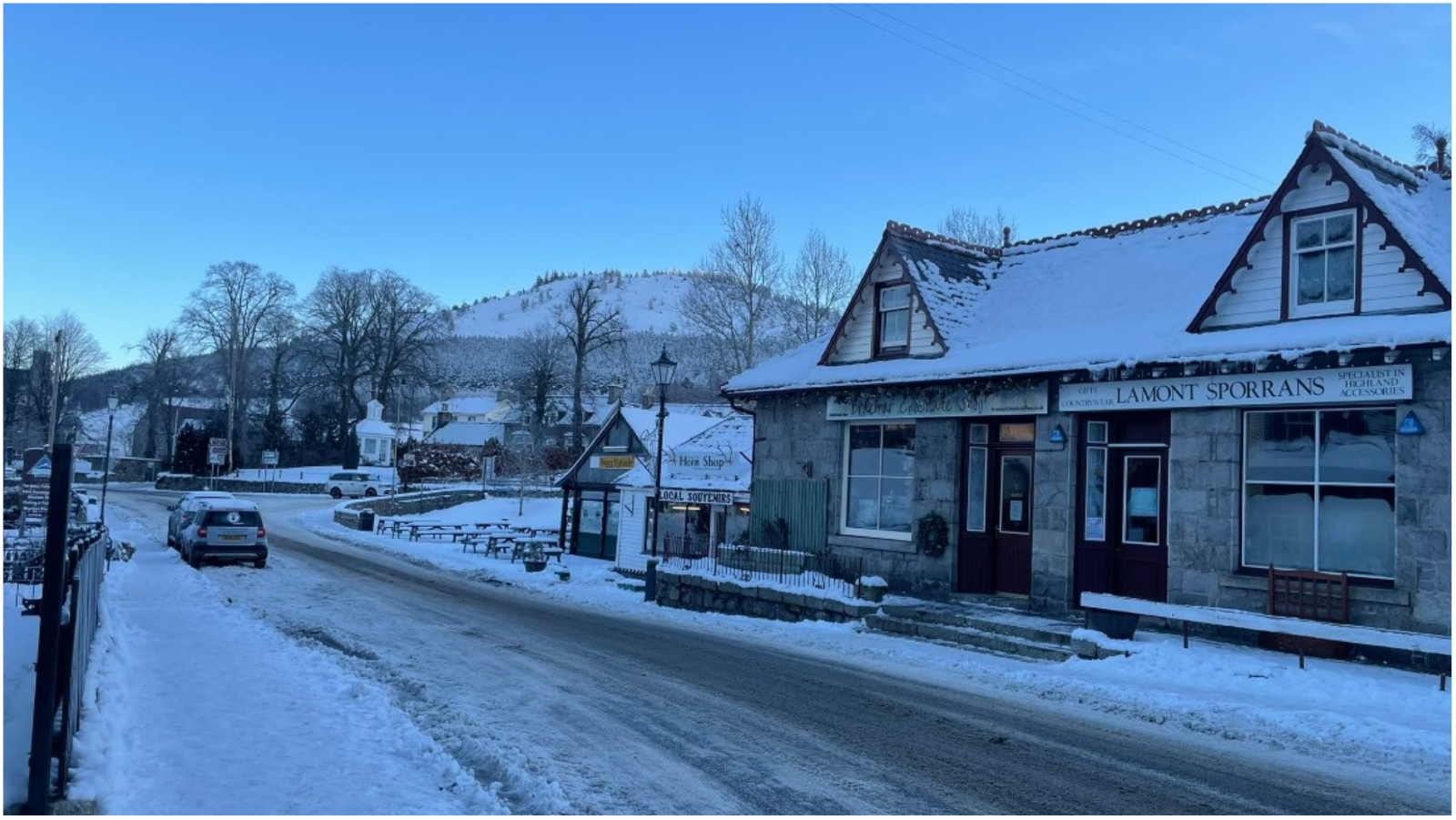 Scenes in Braemar, which recorded the coldest temperatures in Scotland.