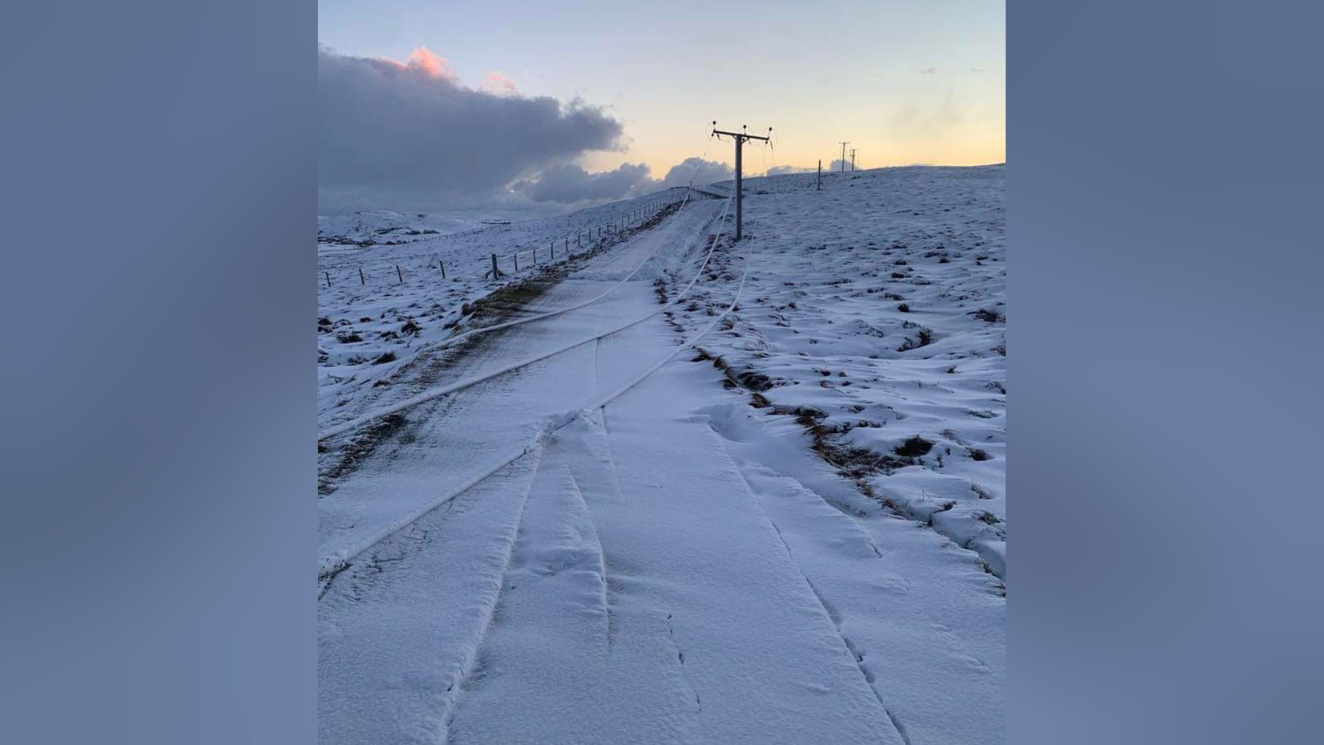 The power lines out in Shetland as a result of 'line icing'.