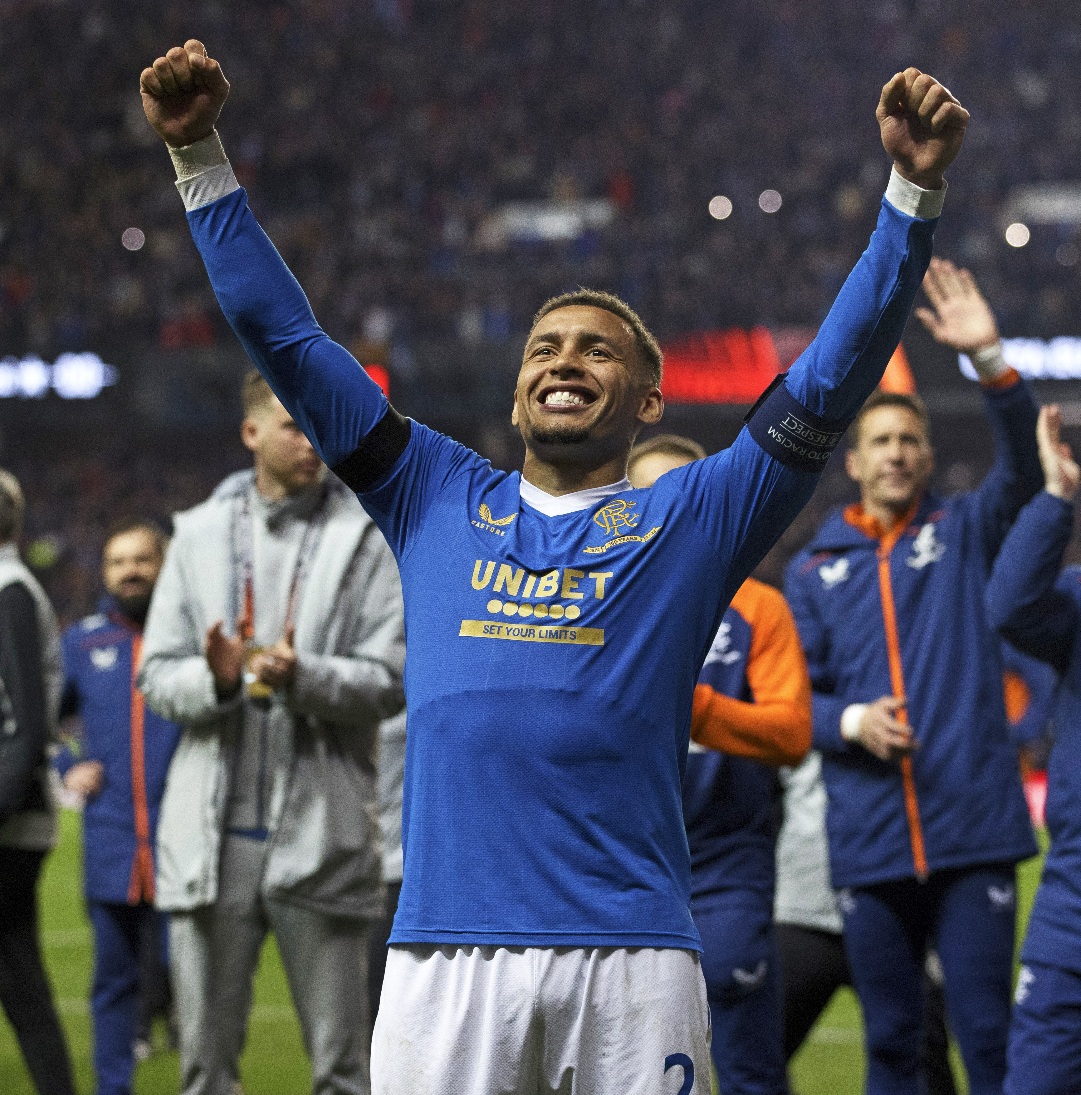  Rangers' James Tavernier celebrates after reaching Europa League final.