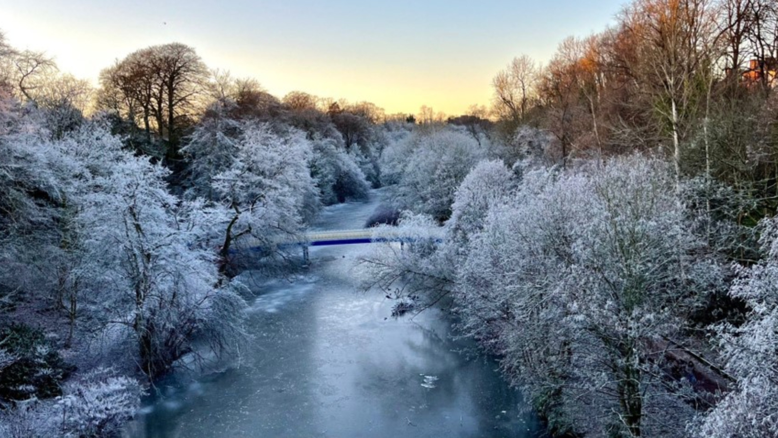 Frost and snow as the sun rises in Glasgow.