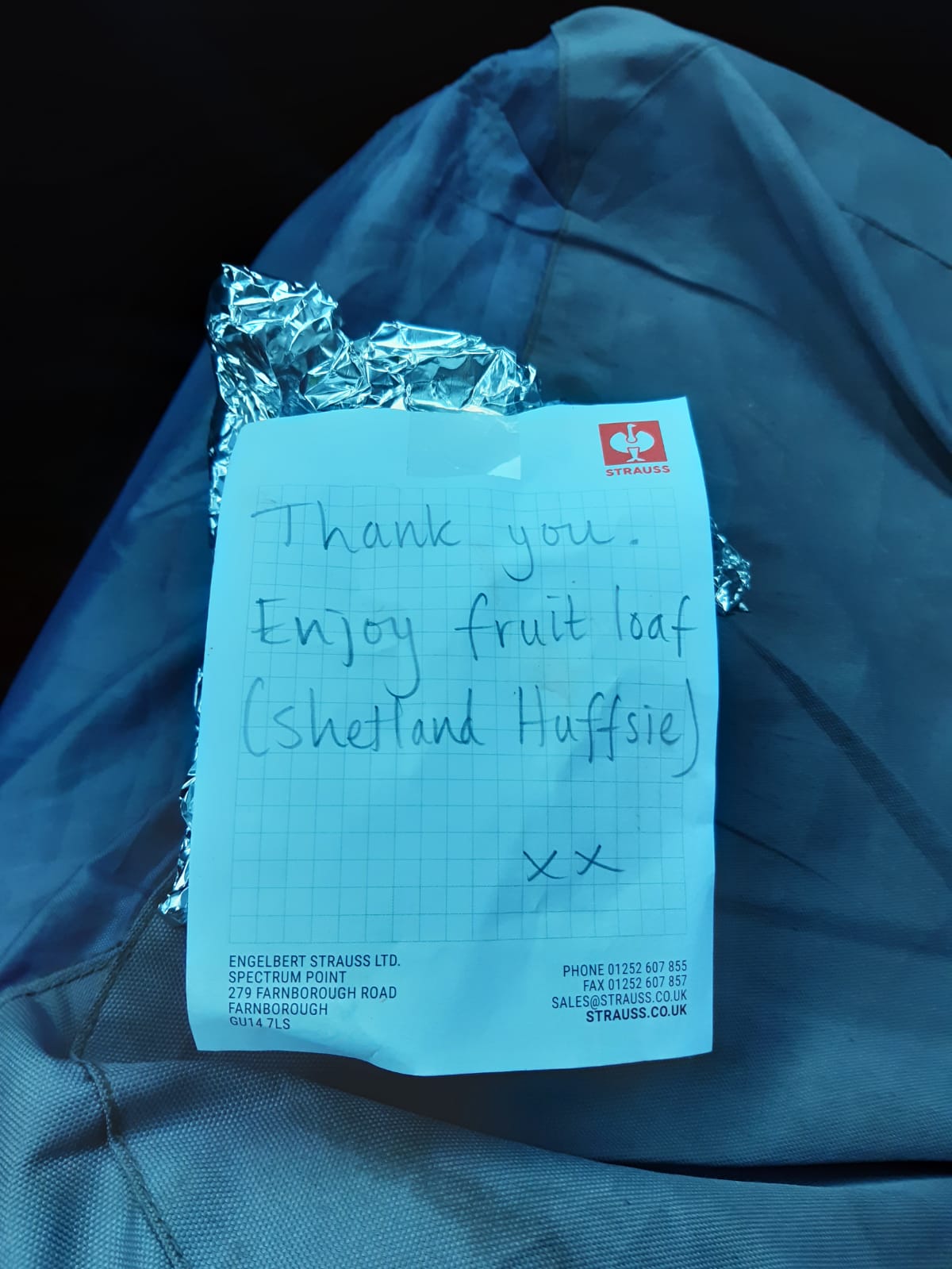 A 'thank you' fruit loaf for power line crews by a customer. 