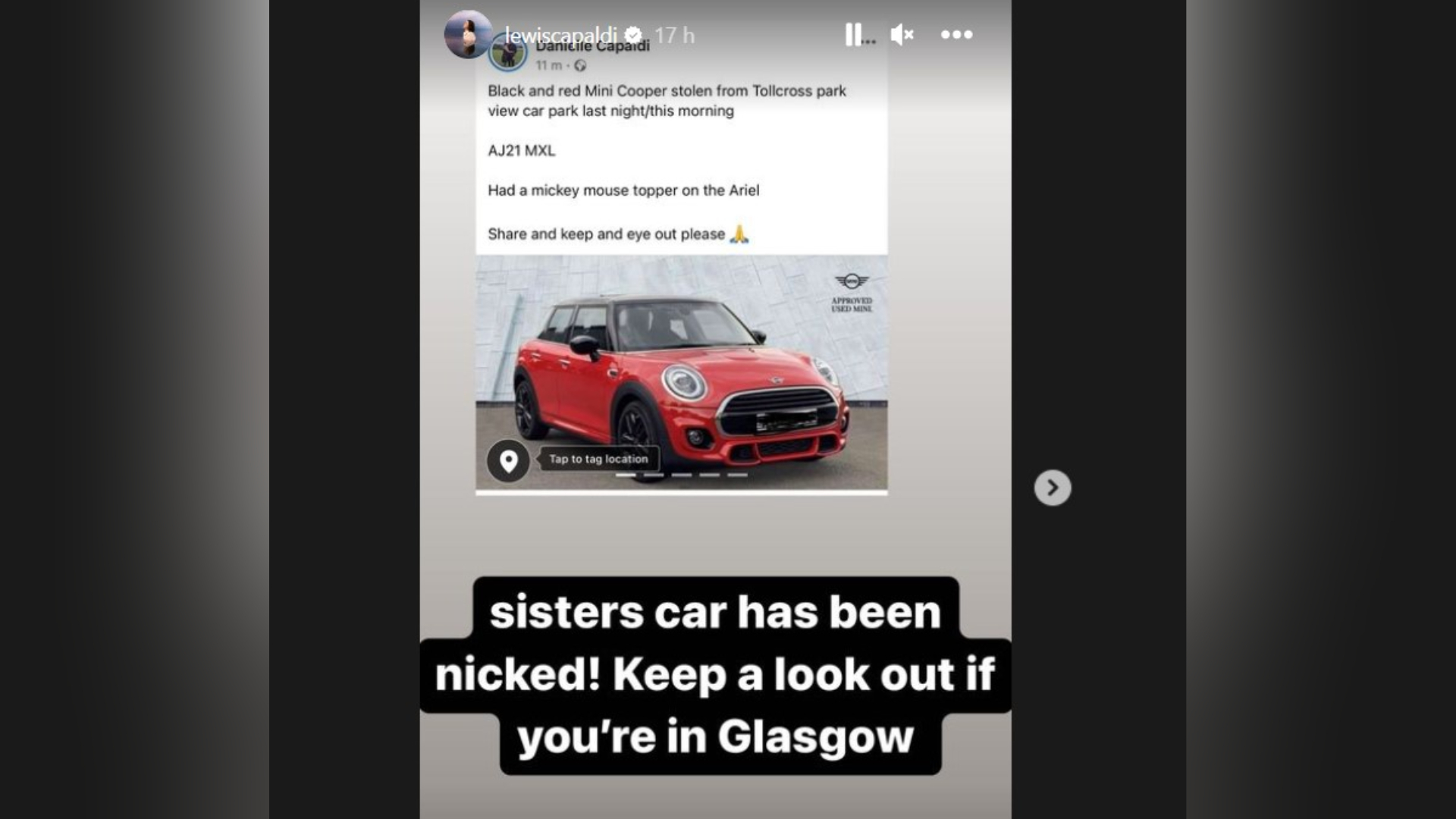 Lewis Capaldi issued the appeal on Instagram