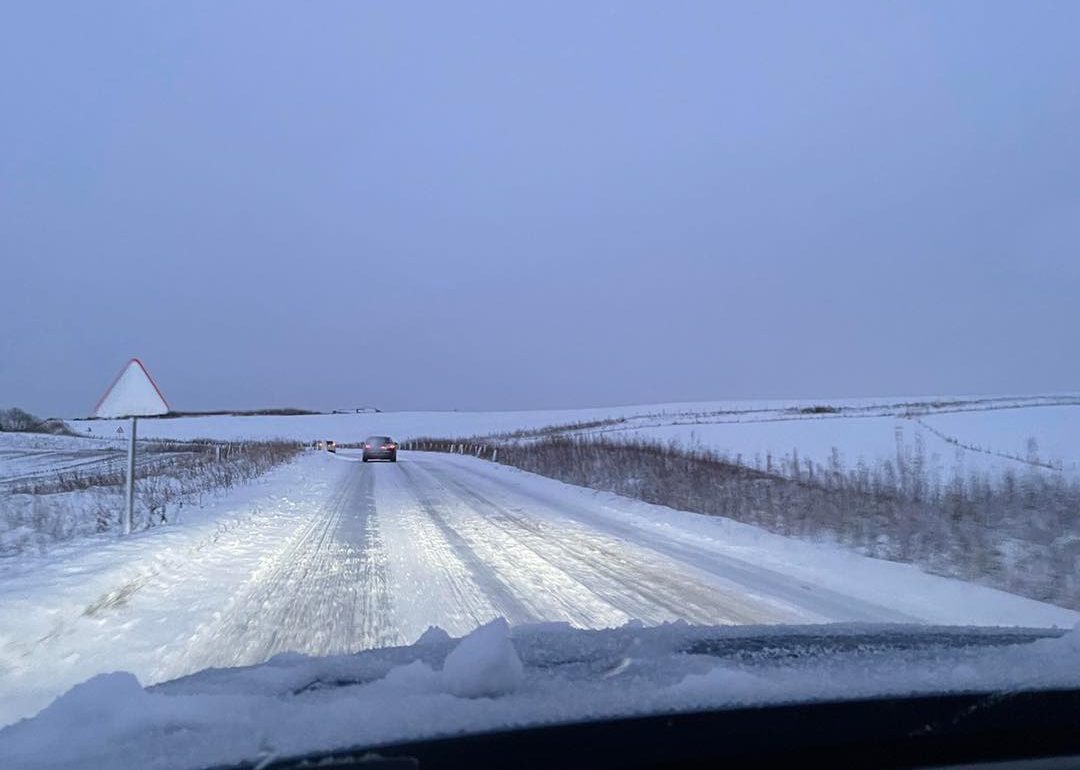 Icy roads caused dangerous driving conditions in the north of Scotland. 