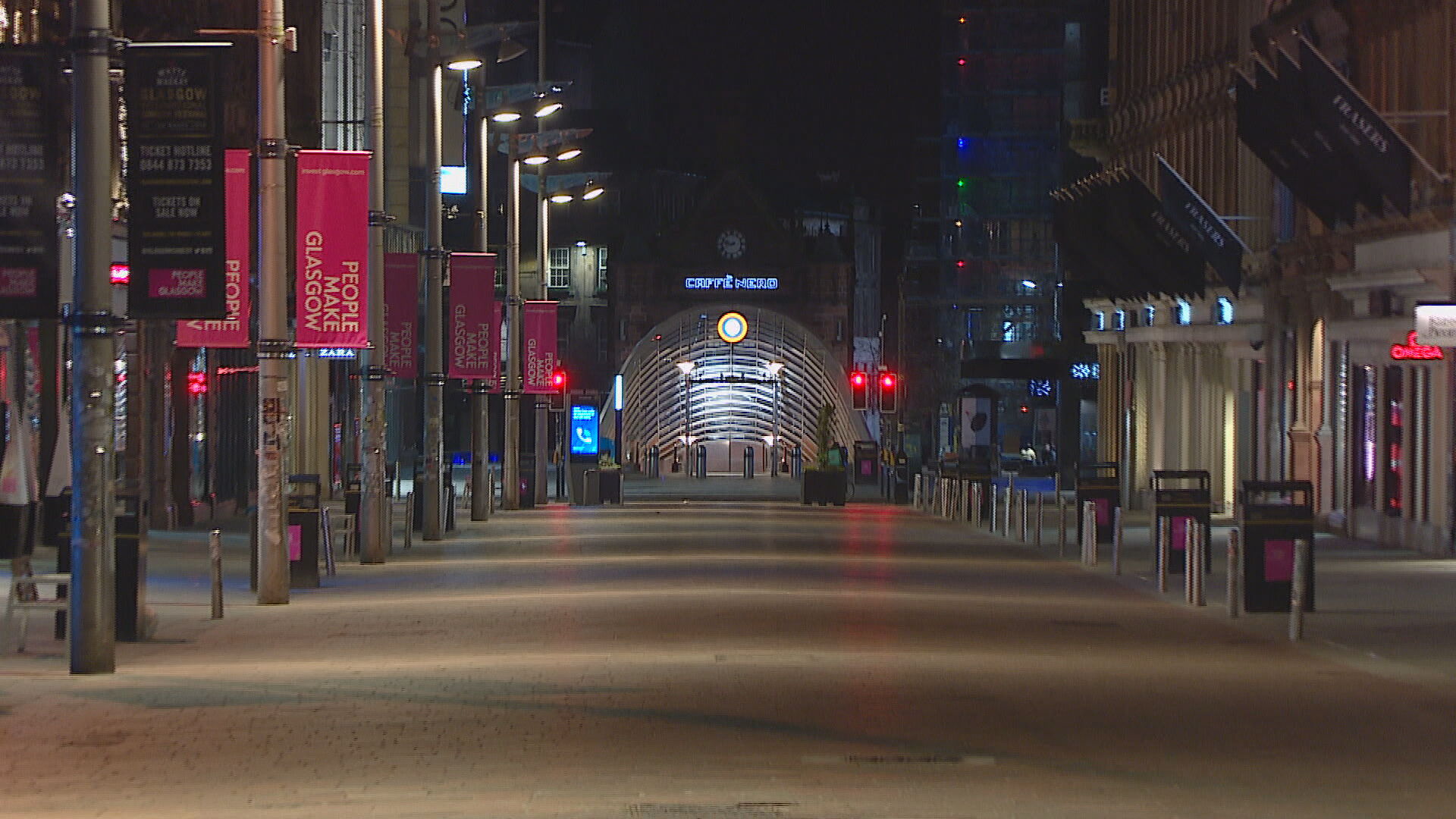 Deserted Glasgow city centre during the first Covid lockdown.