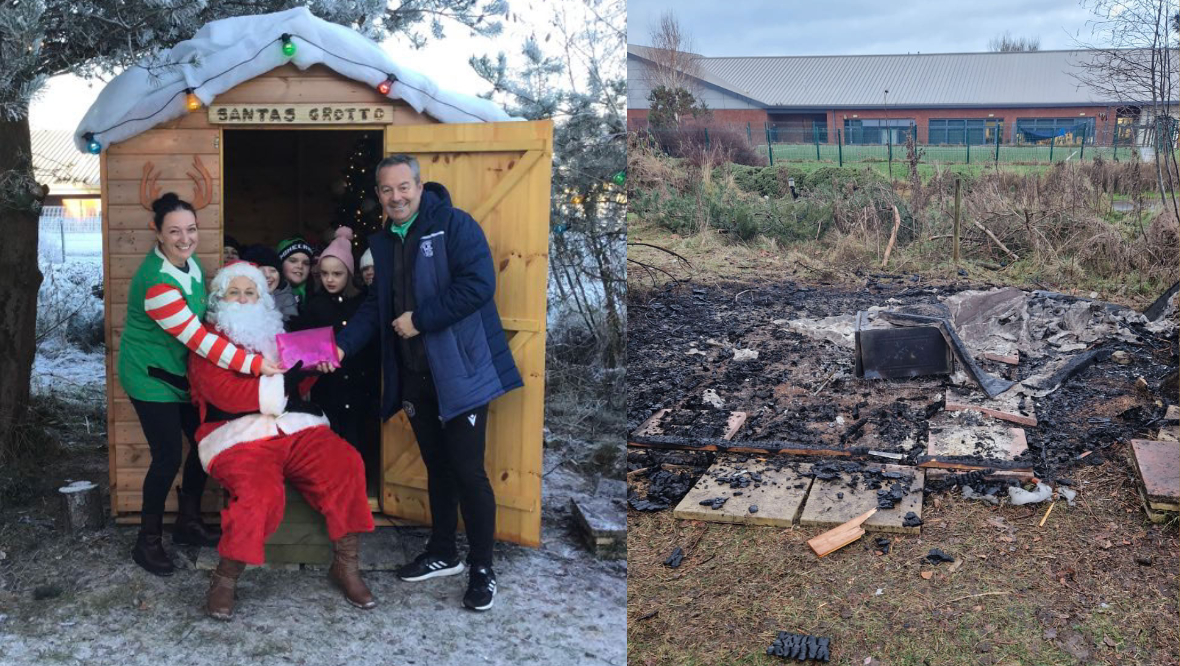 Santa’s grotto built by children at Firpark primary school burnt down twice after being rebuilt