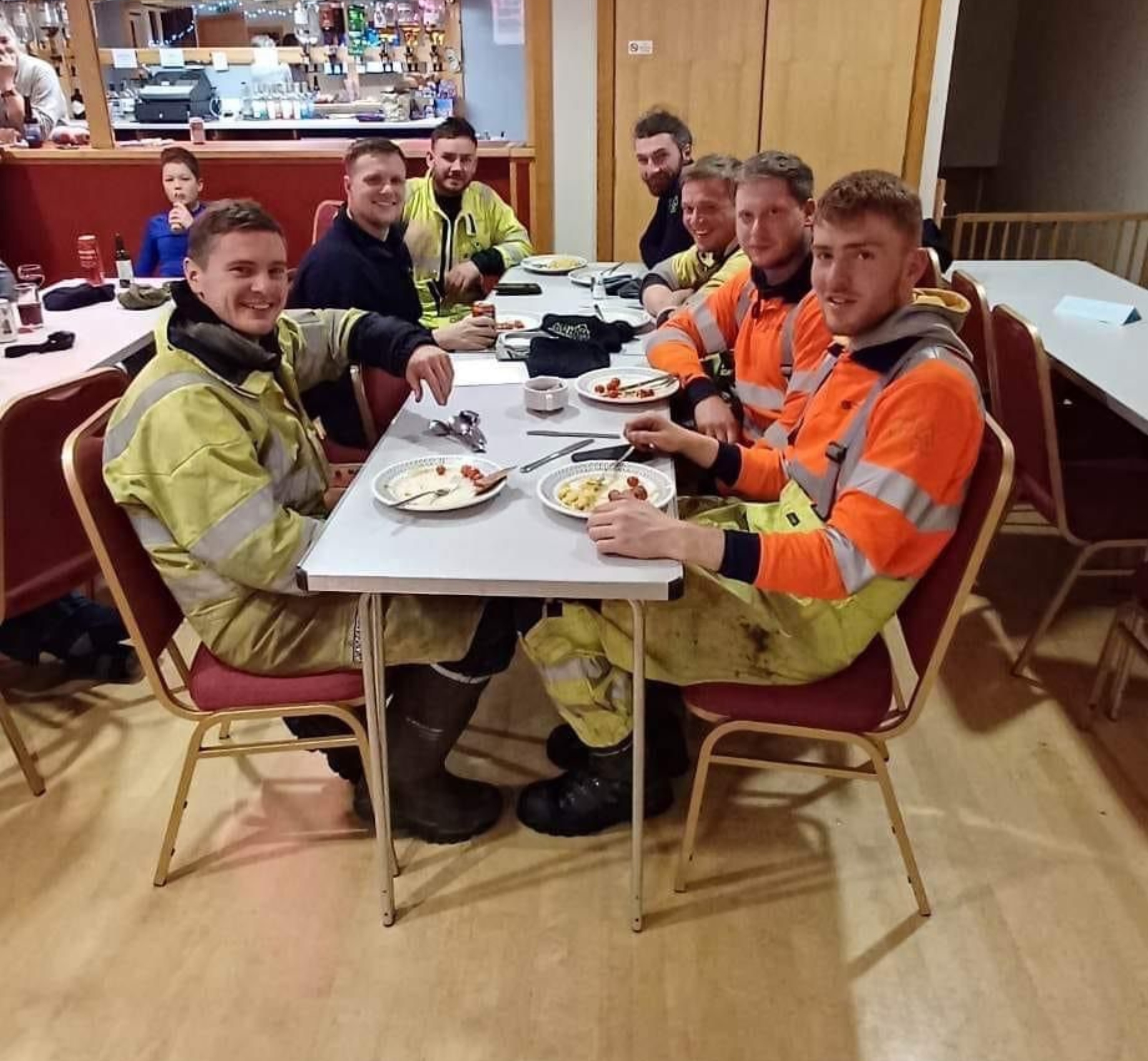 Power line crews at a local eatery. 