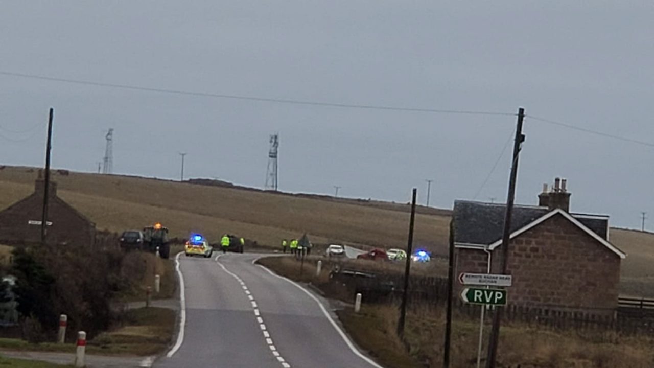 Major road A90 Longhaven closed in both directions after three-car crash near Peterhead
