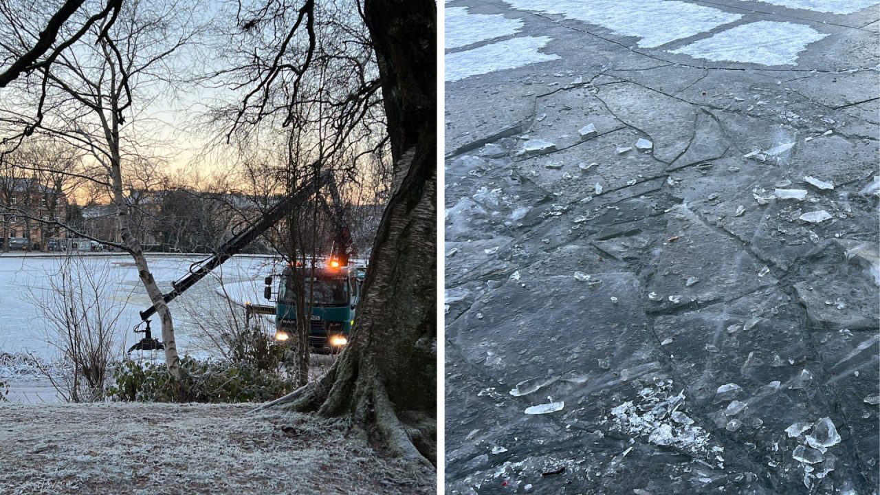 Glasgow City Council breaks up ice at Queen’s Park pond after concerns raised about ice skating
