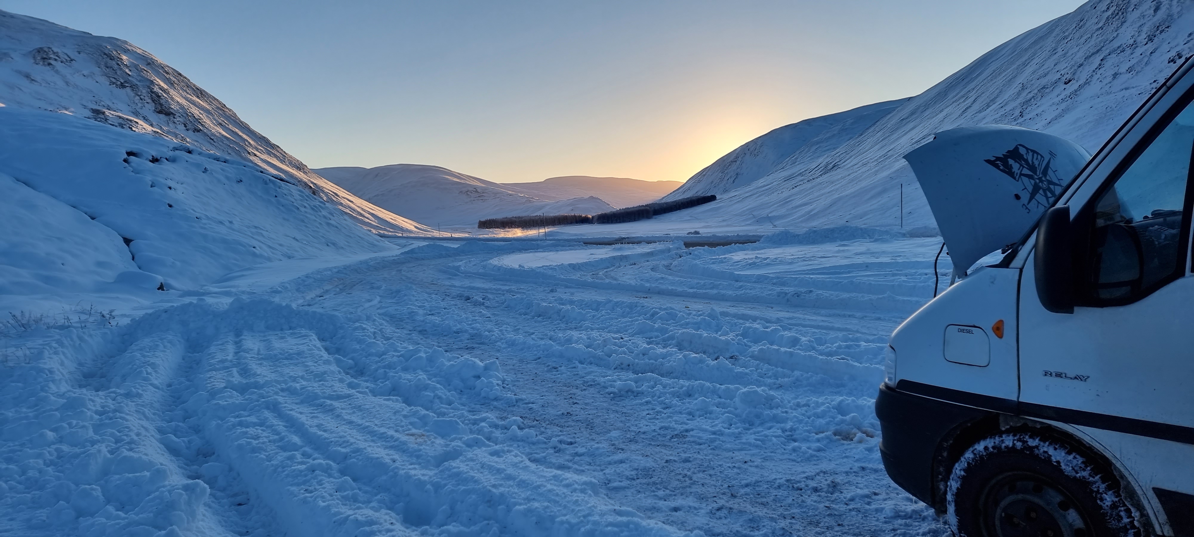 Two friends were left stranded in Aberdeenshire after their van broke down due to freezing cold weather.