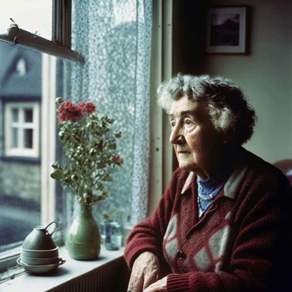 Elderly woman gazing through window  (Siobhán Walker)
