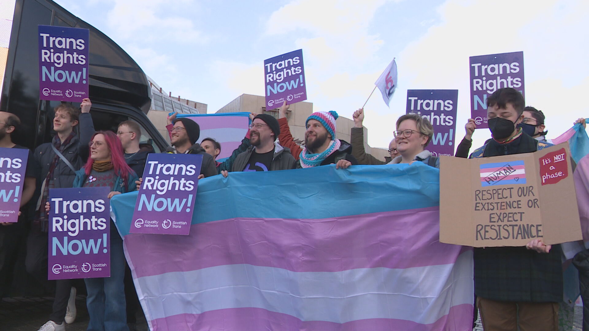 Campaigners outside Holyrood as gender reform debates take place