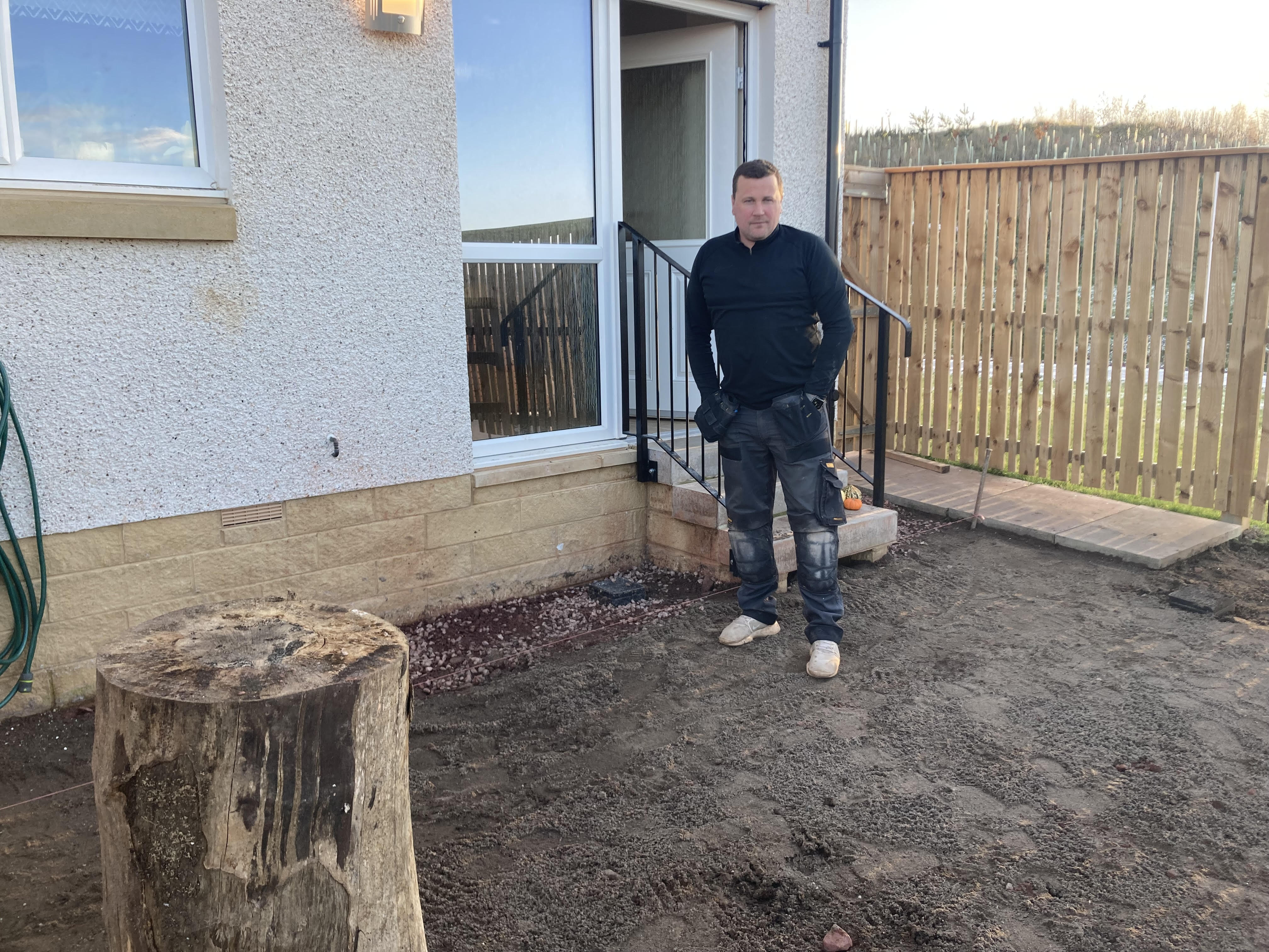 Daryl Murray''s garden was flooded with sewage and Bellway have now started work to lay new slabs.