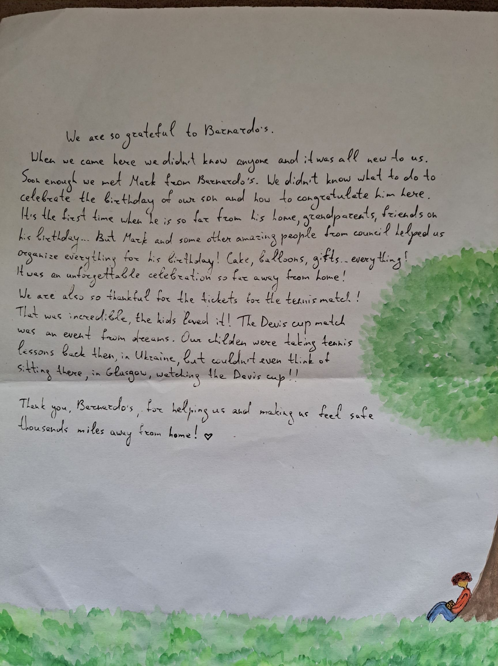 A letter to Barnardo's from families given support by the charity.